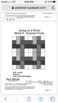 an iphone screen showing the pattern for quilting on a picnic block 9 summer fruits