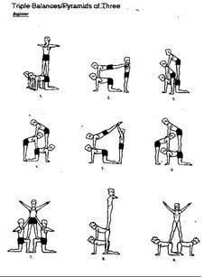 some people doing different exercises with their arms and legs, while one person stands on the ground