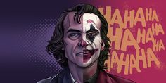 a drawing of the joker with his face painted in red and purple, on a pink background