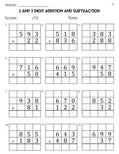 two digit addition and subtraction worksheet for numbers 1 - 10 with