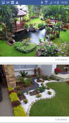 two pictures side by side showing different types of landscaping