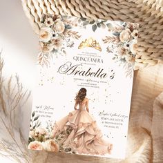 the front and back of a quincella's bridal gown party card