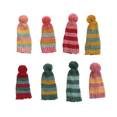 knitted hats and mittens in different colors