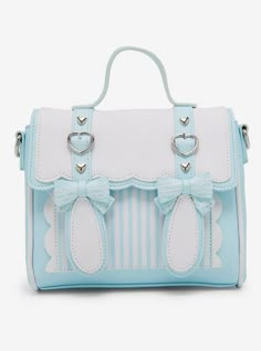 Blue & White Kawaii Stripe Crossbody Bag | Hot Topic Bow Applique, Kawaii Bag, Kawaii Bags, White Crossbody Bag, Kawaii Accessories, Blue Bunny, Blue Purse, Novelty Bags, Pretty Bags