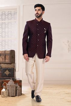 Jacquard Wedding Wear Attractive Readymade Men Jodhpuri Suit In Burgundy Color Men Jodhpuri, Engagement Couple Dress, Engagement Dress For Men, Engagement Dress For Groom, Business Casual Attire For Men, Jodhpuri Suit, Celebrity Gowns, Fashion Suits For Men, Readymade Blouse