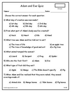 the worksheet for adam and eve quiz is shown in black and white, which includes