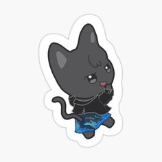 a black cat with a blue skateboard sticker