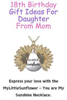 Express your love with the MyLittleSunflower - You are My Sunshine Necklace. A sunflower locket with an engraved hidden message, a sentimental 18th birthday gift for your daughter from Mom. | 18th Birthday Gift Ideas For Daughter From Mom #18thBirthdayGiftIdeas #GiftsForDaughter #18thBirthday Necklace Locket, Sunshine Necklace, Hidden Message, Sunflower Necklace, Pendant For Women, My Sunshine