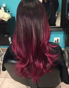 Gamora Hair Color, Black Pink Balayage, Black And Pink Balayage, Dark Pink Highlights In Black Hair, Hot Pink Balayage Brunette, Magenta Hair Balayage, Fuschia Balayage, Pink Balayage Black Hair, Gamora Hair