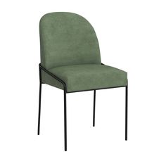 an upholstered green chair with black legs and arms, viewed from the front