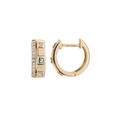 Decorated with dazzling blue topaz gemstones, these 14k gold Gemistry hinged hoops are sure to light up your look. Decorated with dazzling blue topaz gemstones, these 14k gold Gemistry hinged hoops are sure to light up your look. Dimensions: 14 mm x 15 mm Backings: post Nickel free Metal: 14k gold Finish: polished Packaging: velvety pouchSTONE DETAILS Stone type: blue topaz Total weight: 3/8 ct. Shape: round, square Setting: bezel, micro pave Gemstones may have been treated to enhance their appe Fine Jewelry Gemstone Hoop Earrings For Formal Occasions, Fine Jewelry Hoop Earrings With Gemstones For Formal Events, Formal Cubic Zirconia Gemstone Hoop Earrings, Formal Fine Jewelry Huggie Earrings With Gemstones, Formal Hoop Jewelry With Baguette Diamonds, Formal Baguette Diamond Hoop Jewelry, Elegant Diamond Gemstone Hoop Earrings, Formal Gemstone Huggie Jewelry, Elegant Diamond Hoop Earrings With Gemstone