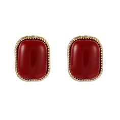 Add a rich hue to your earring collection with these wine-red rectangular studs set in goldtone copper. 0.59'' W x 0.75'' L Goldtone copper / resin Stone Stud Earrings, Earring Collection, Stud Set, Stone Studs, Accessories Jewelry Earrings, Red Stone, Earrings Collection, Wine Red, Vibrant Red