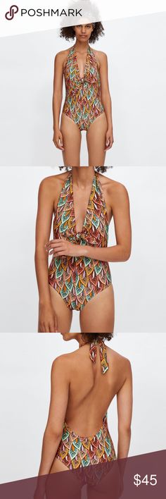 NWT Zara Leaf 🍂 Print Swimsuit New with Tag Zara Leaf 🍂 Print Swimsuit Printed swimsuit with plunge neckline and tie halter. Contrasting inner lining. Model Height: 5’10” Zara Swim One Pieces Printed Halter Neck Bodysuit For Poolside, Printed Halter Neck Bodysuit For Beach Season, Chic Zara Swimwear For Vacation, Zara One-piece Swimwear For Pool, Zara One-piece Swimwear For Vacation, Zara One-piece Bodysuit For Beach, Zara One-piece Bodysuit For Beach Season, Zara Summer Beach Bodysuit, Zara Summer V-neck Swimwear