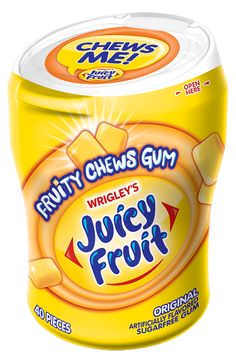 a can of juicy fruit chews is shown in this undrecogniized image