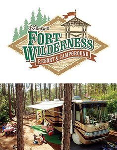 the logo for fort wilderness resort and campground, with an image of a camper