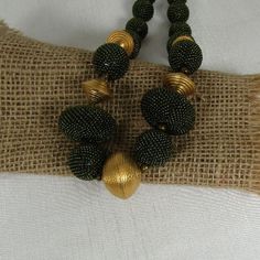 Big Bold Gold and Green Exotic Bead Necklace Luxury Large Gold Beads, Green Bead Necklace, Beaded Toggle Clasp, Beaded Bead, Chunky Bead Necklaces, Green Beaded Necklace, Gold And Green, Chunky Beads, Signature Jewelry