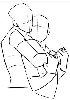 a drawing of two people hugging each other with one holding the other's arm