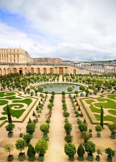 an aerial view of the gardens and palace