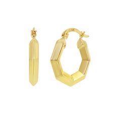 Enjoy a fresh take on a classic piece with these 14k gold geometric hoop earrings. Enjoy a fresh take on a classic piece with these 14k gold geometric hoop earrings. Length: 0.9 in. Backings: click-it Nickel free Metal: 14k gold Finish: polished Please note, due to the high value of this item, a signature may be required upon delivery. Size: One Size. Color: Yellow. Gender: female. Age Group: adult. Modern 14k Gold Tarnish Resistant Hoop Earrings, Modern Gold Geometric Hoop Earrings, Modern Geometric Gold Hoop Earrings, Modern Hoop Earrings With Diamond Cut For Gift, Elegant Small Hoop Faceted Earrings, Modern Yellow Gold Octagon Earrings, Modern Octagon Yellow Gold Earrings, Modern Small Hoop Diamond Cut Earrings, Modern Gold Octagon Earrings