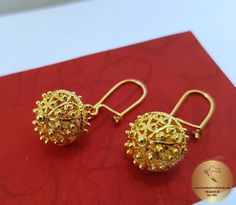 "*Larger size of filigree ball earrings* ★ Traditional Croatian filigree ball earrings, handcrafted in solid 14 k gold. Replicas of 19th century Ethnic, Heritage jewelry from Dubrovnik - Dalmatia region. Simple in style, versatile to wear with any outfit, and perfect for any occasion. Earrings end with secure - latching type of ear-wires. ★ *These earrings are handmade on order in 7-10 business days* Due to the handmade creation, every pair is unique, so there can be tiny variations in dimension Gold Filigree Earrings, Ethnic Wedding, Heritage Jewellery, Gold Bridal Earrings, Ball Earrings, Filigree Earrings, Gold Filigree, Dubrovnik, Hook Earrings