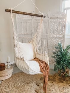 indoor hammock chair swing Hammock For Bedroom, White Hanging Chair, Bedroom Hammock Chair, White Hammock, Bedroom Hanging Chair, Swing Chair Bedroom, Hammock In Bedroom, Bedroom Swing, Room Swing