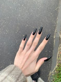 Black Acrylic Nails Aesthetic, Long Black Nails, Angel Nails, Band Nails, Black Acrylic Nails, Basic Nails, Soft Nails, Design Nails