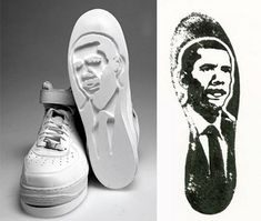 an image of a shoe with obama's face on it and another photo of the same shoe