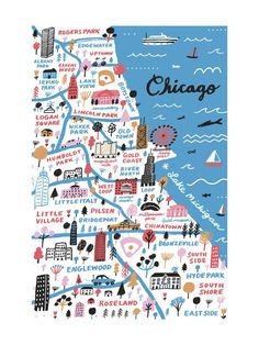 the chicago map is shown in white frame