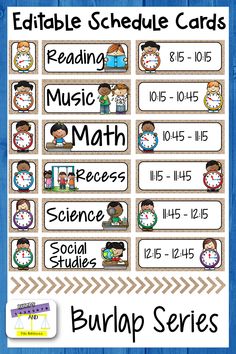 the editable schedule cards for reading music and math