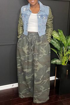 Plus Size Daily Pants Casual Army Green Camo Wide Leg Pants Winter Wide Leg Pants, Winter Hacks, Pants Casual, Green Camo, Army Green, Leg Pants, Wide Leg Pants, Casual Pants, Winter Fashion