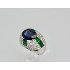 1990s Bulgari Trombino Sapphire Emerald Diamond Ring Size 5.75 | Chairish Luxury Oval Multi-stone Diamond Ring, Luxury Emerald-cut Sapphire Ring With 17 Jewels, Luxury Oval Sapphire Ring With Pave Setting, Formal Sapphire Ring With Pave Setting, Luxury Multi-stone Emerald Platinum Ring, Elegant Sapphire Signet Ring, Elegant Sapphire Gemstone Signet Ring, Elegant Sapphire Signet Ring With Gemstone, Formal Platinum Emerald Ring With Pave Setting