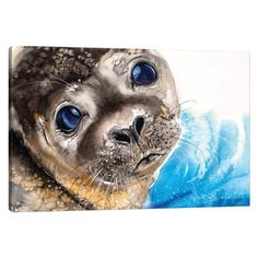 a painting of a seal with blue eyes