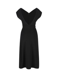 100% Virgin Wool Elegant V-neck Dress For Dinner, Elegant Summer V-neck Dress For Dinner, Elegant V-neck Dress For Summer Dinner, Chic V-neck Midi Dress For Dinner, Flattering V-neck Evening Midi Dress, Flattering V-neck Formal Dresses, Formal V-neck Midi Dress, Elegant V-neck Dinner Dress, Chic Midi Dress With Open Neckline For Date Night