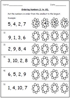 the worksheet for ordering numbers to 10 is shown in black and white,