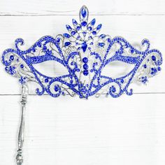 Durable Quality: This Blue Crystal Masquerade Mask Is Made Of High-Quality Alloy And Rhinestone Diamond. They Are Manual Workmanship, Very Comfortable To Wear. Elegant Design: The Masquerade Mask Is Encrusted Shinny Diamond Rhinestone And Crystal. The Intricate And Delicate Are Very Glamorous, Elegant And Luxury. Princess Style: You Will Be The Center Of Attraction At Party When You Wear The Princess Style Fancy Mask. Various Occasion: The Masks Are Perfect For Masquerade Party, Festivals, Carni Masquerade Mask With Stick, Fancy Mask, Silver Masquerade Mask, Masquerade Outfit, Wedding Parties Colors, Carnival Themed Party, Masquerade Party, Masquerade Mask, Princess Style