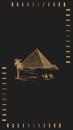 an image of the pyramids in egypt with palm trees and camels around it