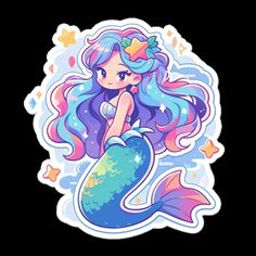 a sticker with an image of a mermaid sitting on the back of it's tail