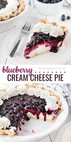 blueberry cream cheese pie on a white plate