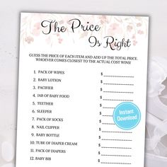 the price is right printable baby shower game