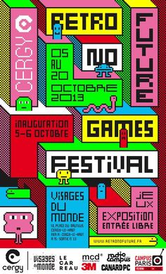 an old school poster with some type of lettering on it, and the words retro games festival