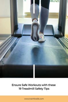 Person running on a treadmill with the text "Ensure Safe Workouts with these 19 Treadmill Safety Tips". Home Treadmill, Correct Posture, Effective Workout Routines, Posture Correction