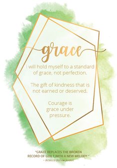 a green watercolor background with the words grace written in gold and white on it