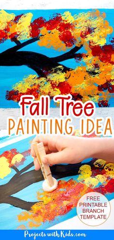 the autumn tree painting with cotton balls is an easy and fun art project for kids