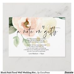 a white card with watercolor flowers and the words, not in gifts on it