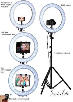 a camera and some lights on a tripod with the instructions for how to use it