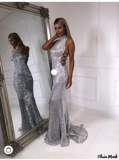 Olivia Mark - Elegant small high-neck women's sequin evening dresses lace-up hollow party dresses Lace Up Bodycon Dress, Affordable Prom Dresses, Sequin Evening Dresses, High Neck Sleeveless, Long Sleeve Sequin, Prom Dresses Online, Vestidos Prom, Lace Evening Dresses, Long Prom Dress