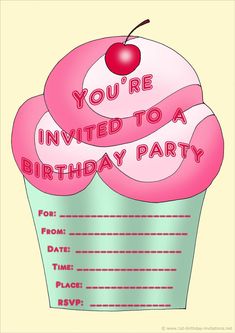 a cupcake birthday party card with the words you're invited to a birthday party