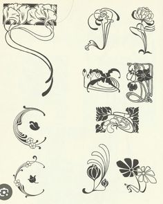 an old book with many different designs on the pages, including flowers and swirls