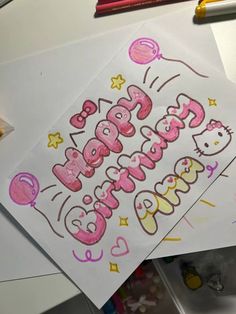 Cute Drawings For Friends Birthday, Birthday Ideas Crafts, Things To Write On Birthday Cards, Birthday Card Design Aesthetic, Things To Draw For Birthdays, Bday Doodles Birthday Cards, Happy Birthday Journal Ideas, Cute Birthday Card Designs, Hello Kitty Card Ideas