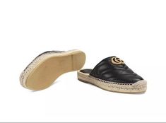 Gucci Marmot Black Leather GG Espadrille Mules Slip On Shoes Women Sz 36.5 / 6.5  | eBay On Shoes Women, Spain Style, Style For Spring, Gucci Slides, Summer Black, Sleek Fashion, Shoes Women, On Shoes, Slip On Shoes